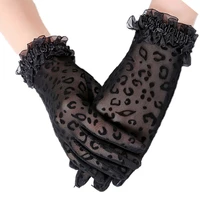 1 pair new fashion gloves sexy leopard women lace sunscreen uv proof driving gloves ladies mesh short thin gloves full finger