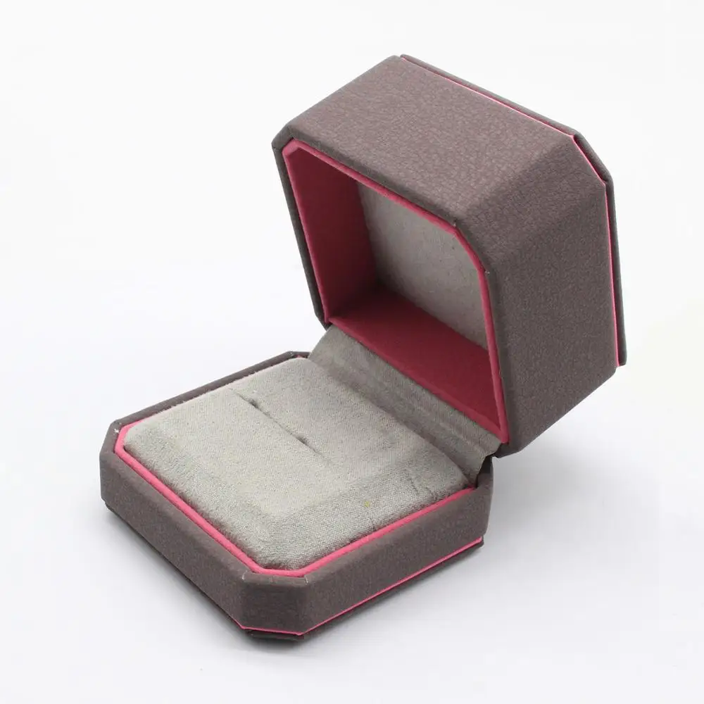 

High quality octagonal Ring box faux leather Velvet gray purple red blue Gift storage box Jewelry Display box