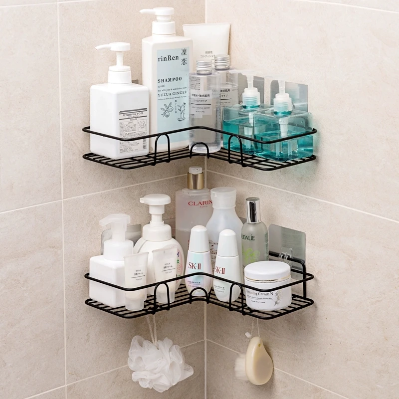 

Metal corner nail-free double-layer storage rack bathroom kitchen shampoo spice storage rack living room bedroom storage rack