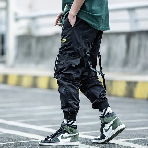 Joggers Hip Hop Street Cargo Pants Pockets Ribbon