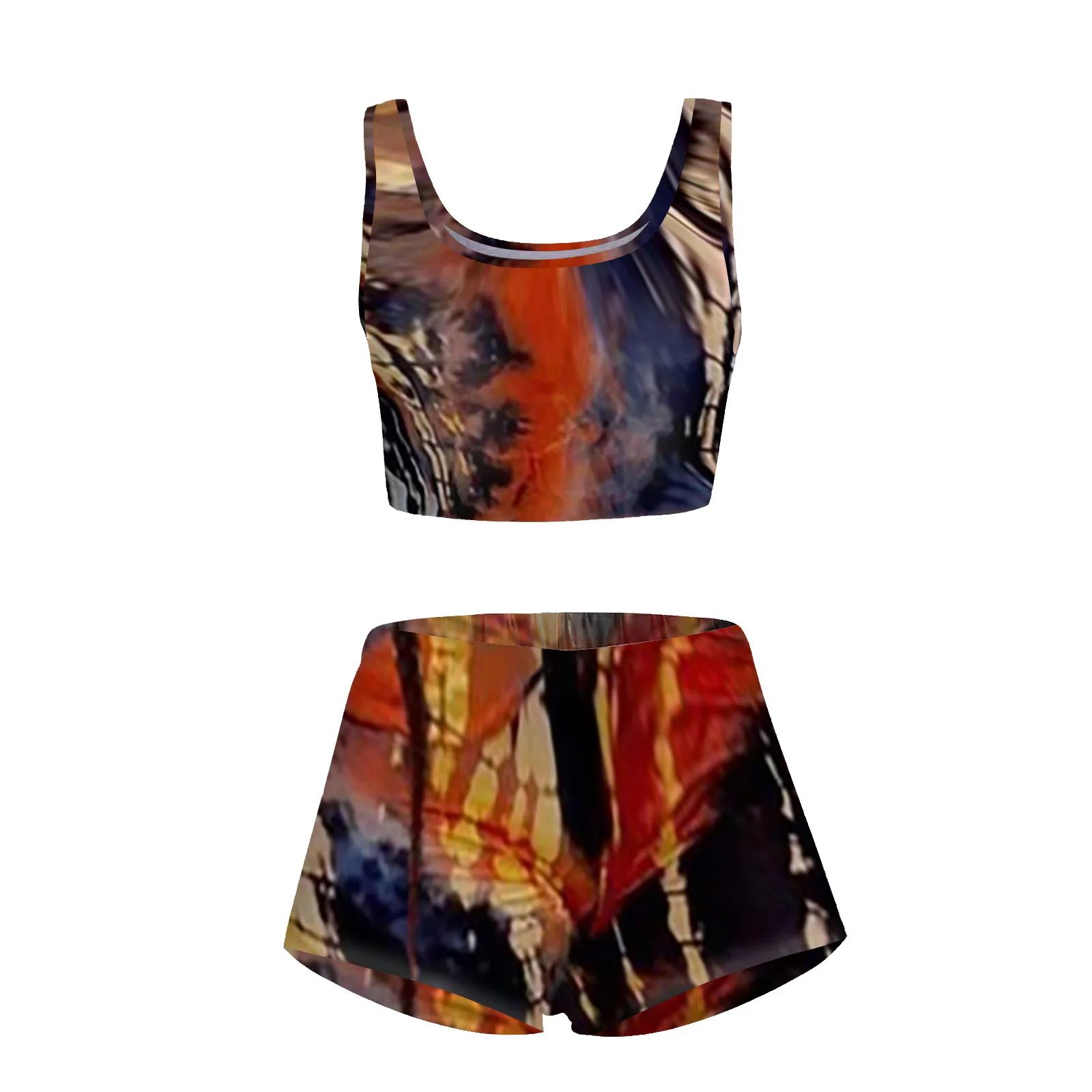 

Tie Dye Sets Sporty Casual Workout Matching Sets Women Sleeveless Backless Patchwork Tracksuits Fitness Top And Shorts Set 2021