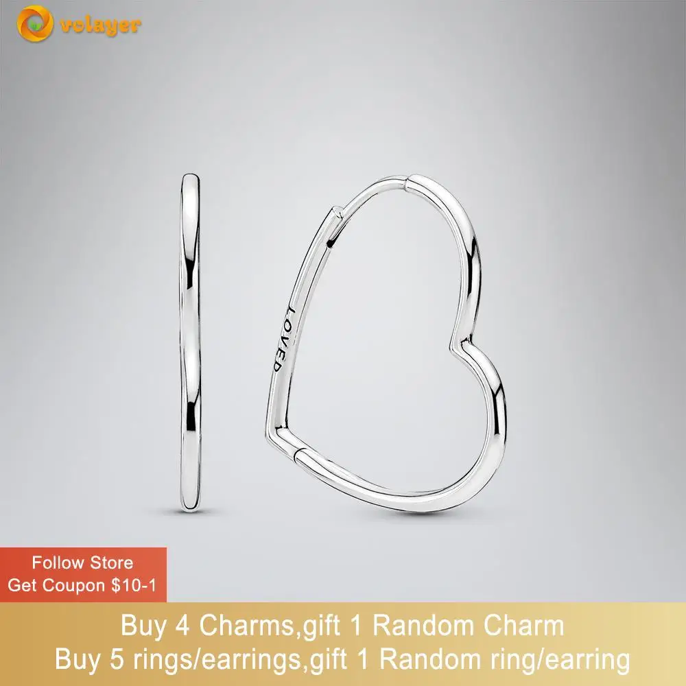 

Volayer 925 Sterling Silver Earring Asymmetrical Heart Hoop Earrings Cubic Zirconia Statement Stud Earrings Women Earrings Gift