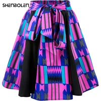 african clothes for women skirt retro fashion midi skirt african kente print purple skirt have belt