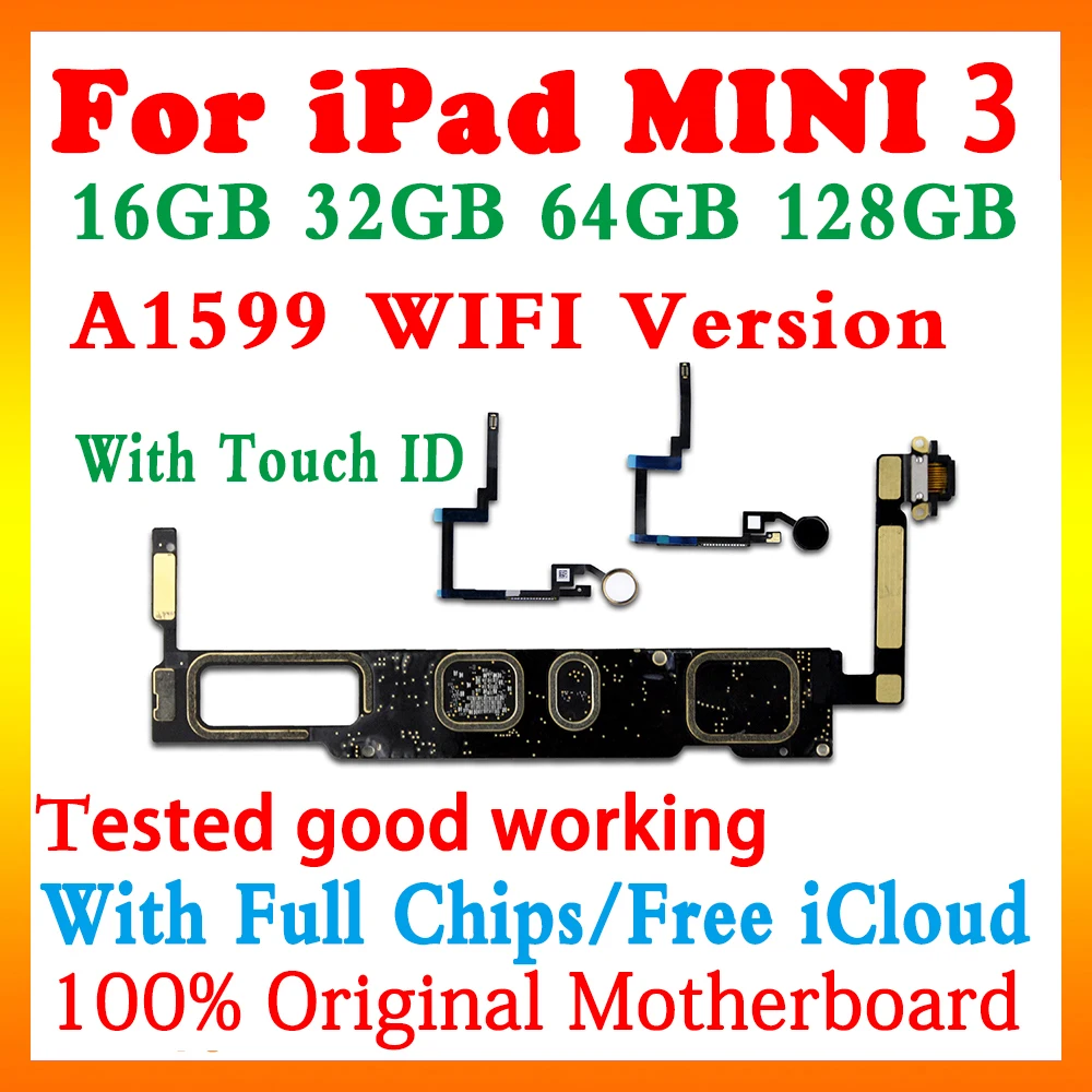 100% оригинальная материнская плата для ipad mini 3 A1599 версия с Wi-Fi touch ID