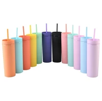 in stock 16oz acrylic mugs tumblers with free straws lid matte colors double wall water bottle coffee drinking plastic sippy cup