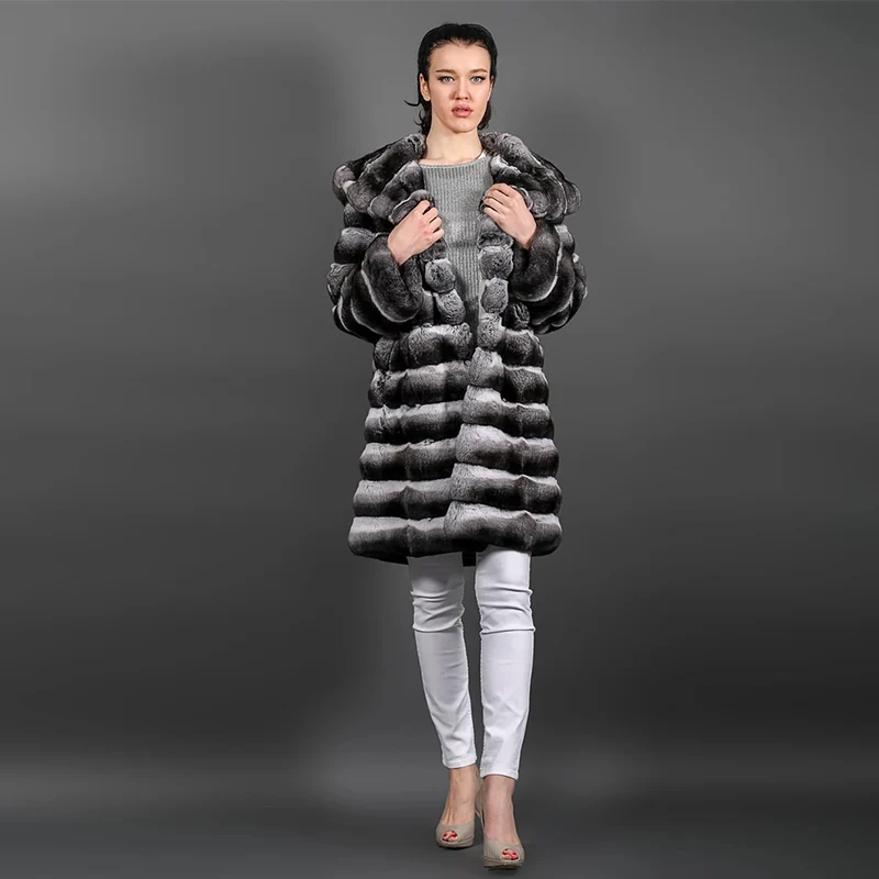 FURSARCAR 2021 Hot Sale Natural Rex Rabbit Fur Coat Elegant Female Real Fur Coat Thick Warm Winter  Long Wrap Clothes With Hat