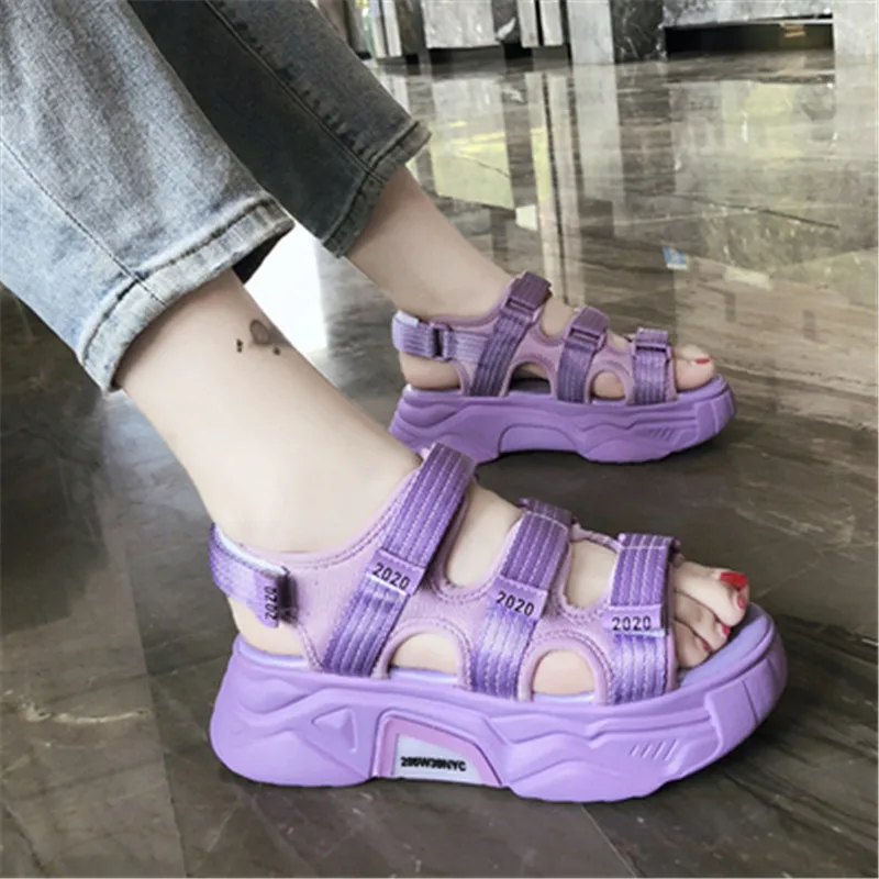 

Women Platform Sports Sandals Designers 5cm High Wedges Casual Shoes Woman Purple Orange Fashion Breathable Mesh Chunky Sandal