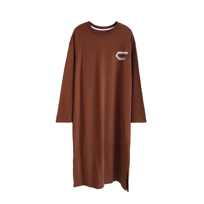 

Schinteon Women Loose Long Casual Dress Letter Print Cotton Long Sleeved T-shirt Spring Fall Comfortable Korean Style Clothing
