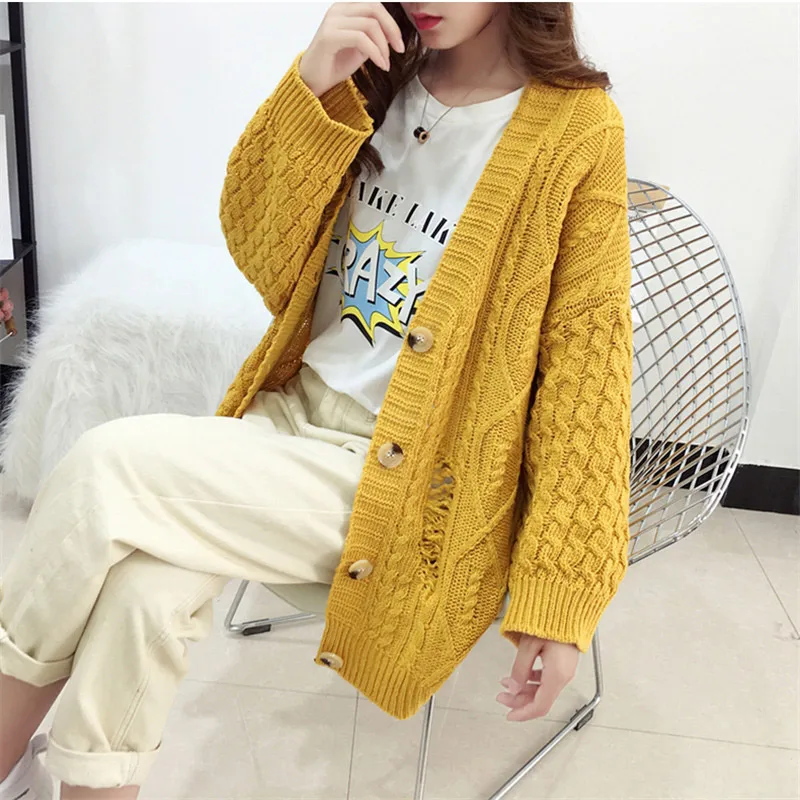 JX1614yellow Осень-зима, женский цветочный кардиган, Женский Длинный топ, повседневный вязаный свитер с длинными рукавами, женская Свободная верхняя одежда, пальто, большие размеры - Цвет: JX1614yellow