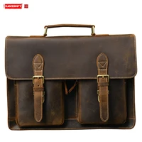 new cowhide leather business 14 briefcase mens handbag crazy horse leather shoulder messenger bag men laptop schoolbag bags