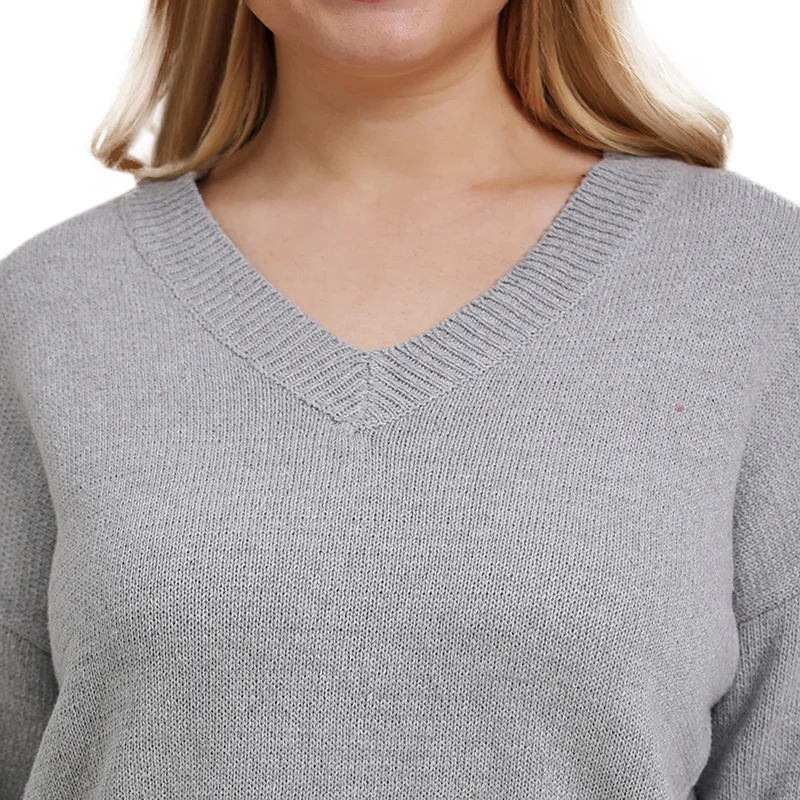 X 2019 Autumn Winter Large Size Loose Thin Section V-neck Knit Sweater Long-sleeved Pullover Women jersey mujer pull femme | Женская