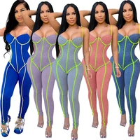 casual fitness bodycon jumpsuit women spaghetti strap skinny elastic striped party jumpsuits rompers female overalls for women