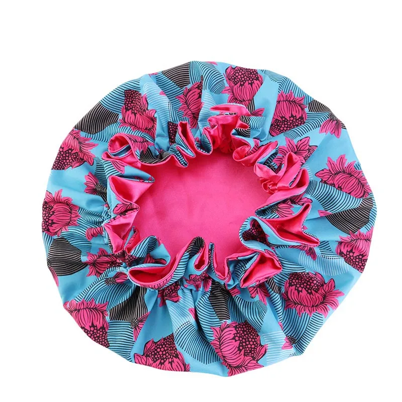 Новые женские очень большие атласные выложенные Bonnets Африканский узор печать ткань выпадения волос кепки Анкара капот ночной сон шляпа женский тюрбан
