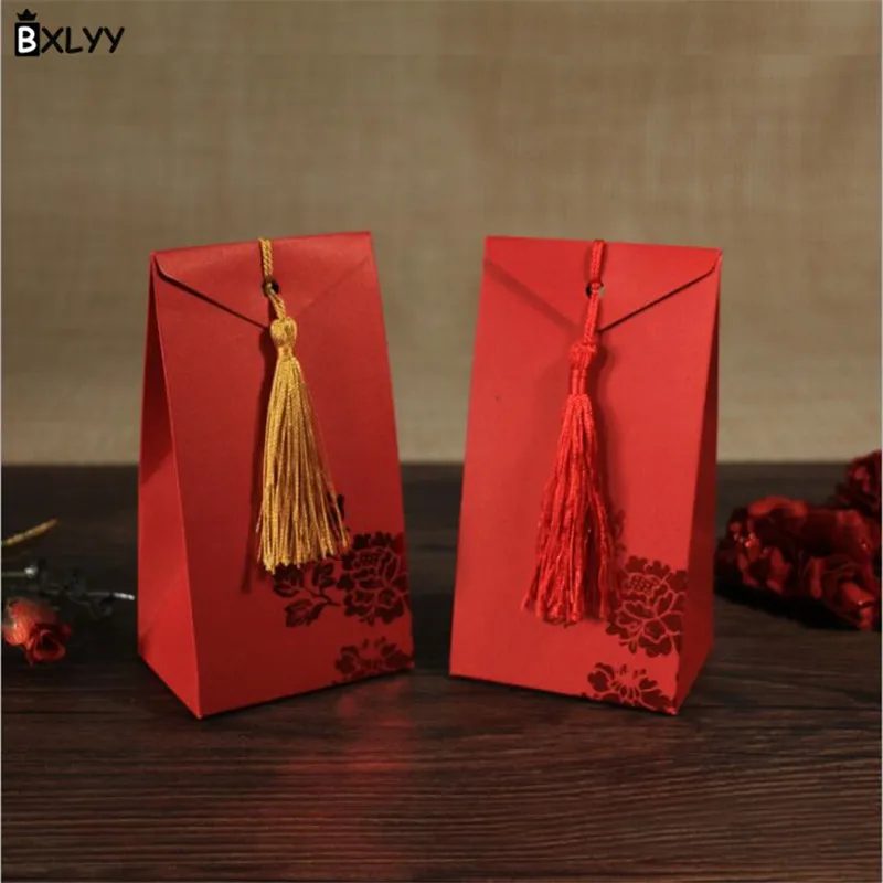 BXLYY красная Свадебная конфетная коробка с кисточками DIY бумажное украшение для