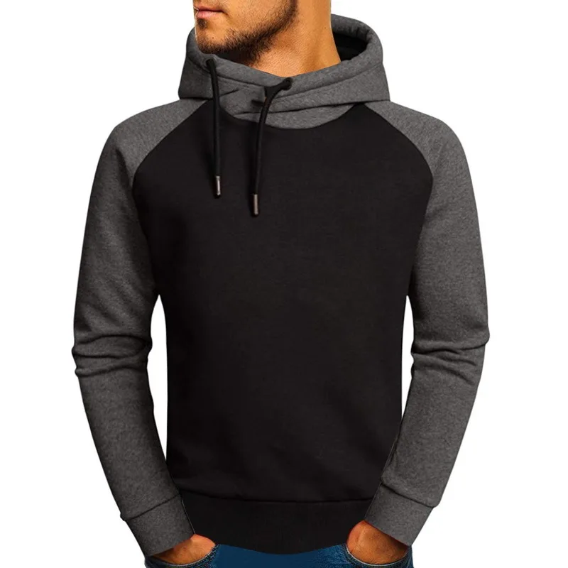 

Man Hoodie Long Sleeve Sweatshirts Autumn Streetwear Men Clothes Warm High Collar Drawstring Hooded Pullover Tops Fleece Hoodies