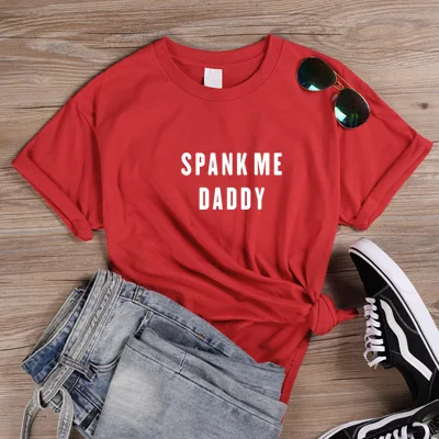 ONSEME Spank Me Daddy футболка женская с коротким рукавом Женская Футболка Harajuku хлопковая Футболка для девочек Kawaii женская одежда Q-265 - Цвет: Red-White