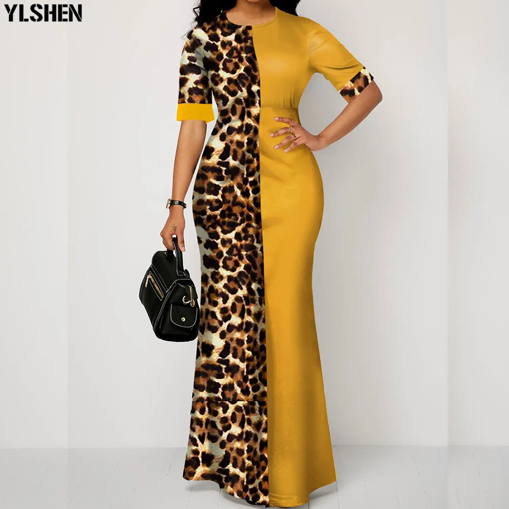 Vestidos africanos de verano para mujer, ropa africana de leopardo amarillo Dashiki de talla grande, vestido largo ajustado Retro de África