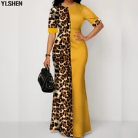 summer african dresses for women new dashiki yellow leopard african clothes plus size print retro africa bodycon long maxi dress