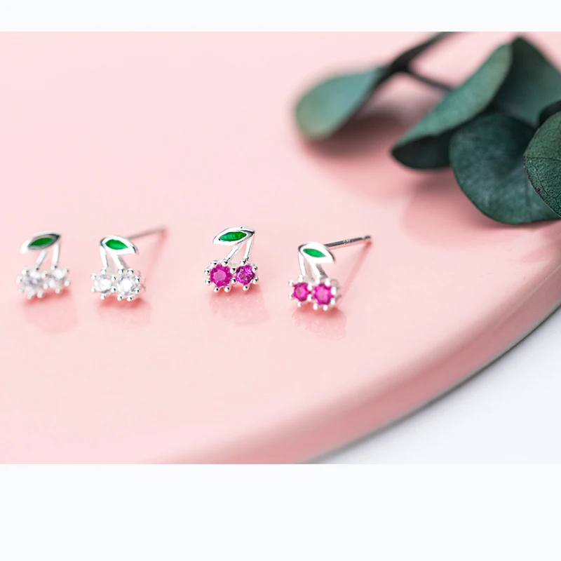 Trusta 925 пробы серебряные женские ювелирные изделия Модные Милые Tiny6mmX7mm вишневые серьги-гвоздики с фианитами для дочерей девочек DS585