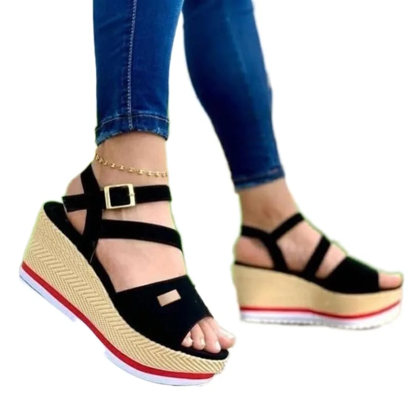 

Sandals Women Summer New Fashion Women's Sandals 2021 Open Toe Sandals Heels Woman Platform Wedges Buckle Shoes Tenis Feminino