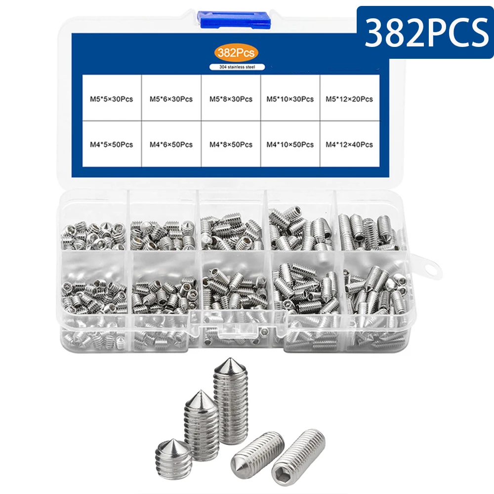 382 шт./кор. набор винтов в ассортименте с шестигранным углублением, набор винтов M4 M5 из нержавеющей стали с шестигранным ключом M4x5 M5x5