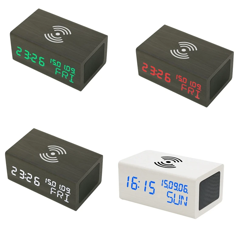 

Alarm clock Digital Alarm Clock Bluetooth Speaker with Wireless Charging Week Temperature,LED Bedside Desk Clock for Bedroom