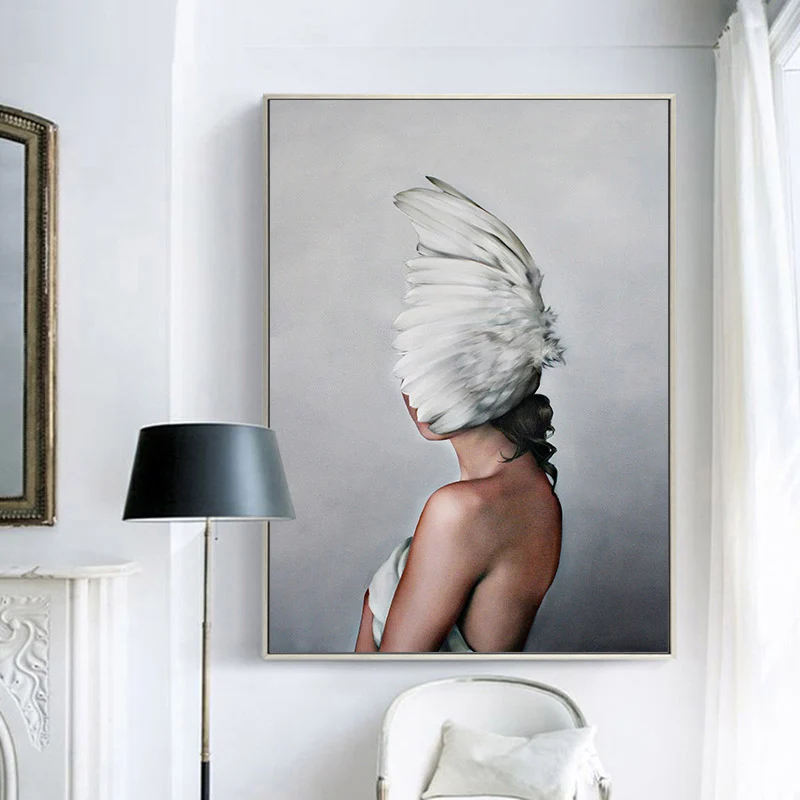 

Abstract Feather Girl Wall Art Canvas Painting Modern Nordic Poster Wall Pictures For Living Room Posters And Prints Unframed