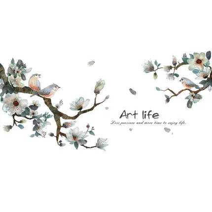 

Chinese Style Bird Flower Vintage Wall Sticker Picture for Living Room Bedroom Home Decor Wallstickers Mural Wall Art