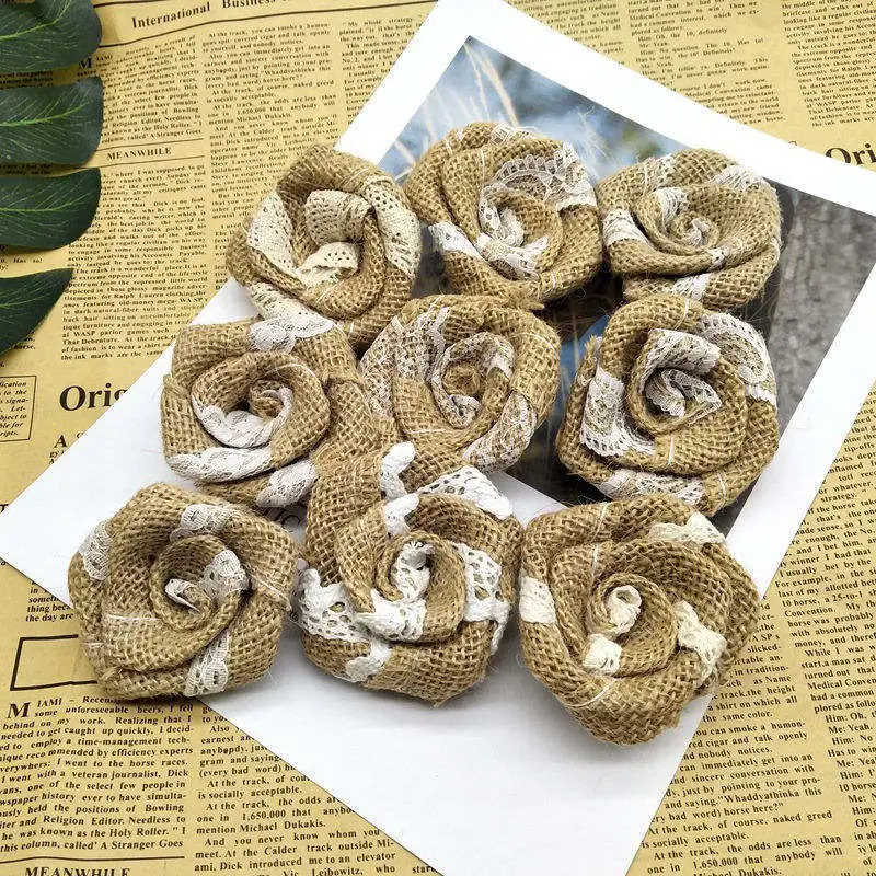 5 шт. ручной работы в декорированном мешковиной горшке цветы винтажная джутовая