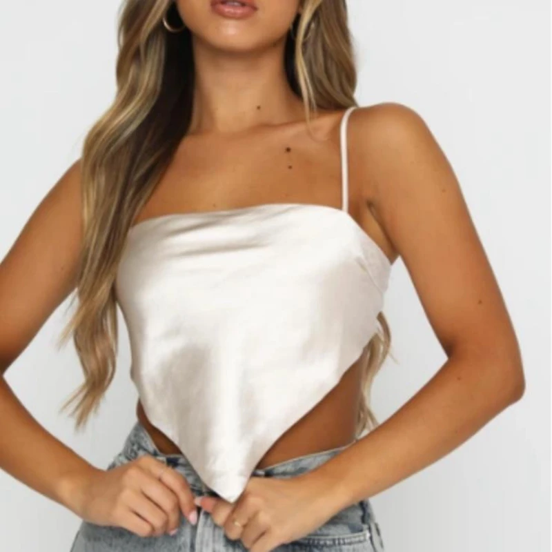 

Women Camisole Summer Vest Solid Color Spaghetti Strap Tied Back Triangle Tank Tops for Girls