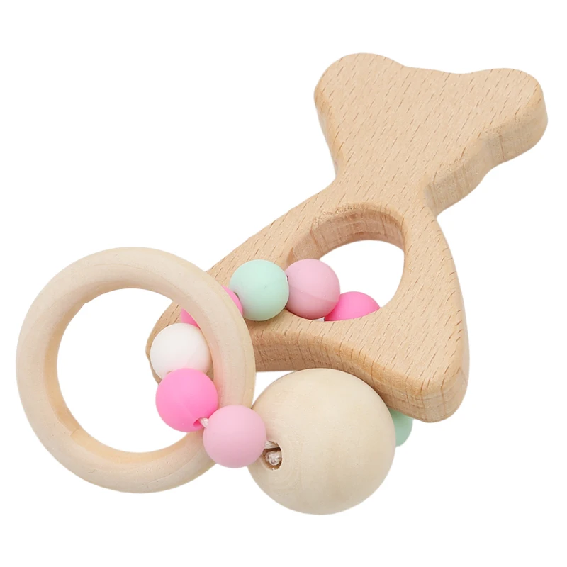 

Baby Nursing Wooden Teether Crochet Chew Beads Teething Wood Cartoon Animal Rattles Toys Teether Montessori Bracelets