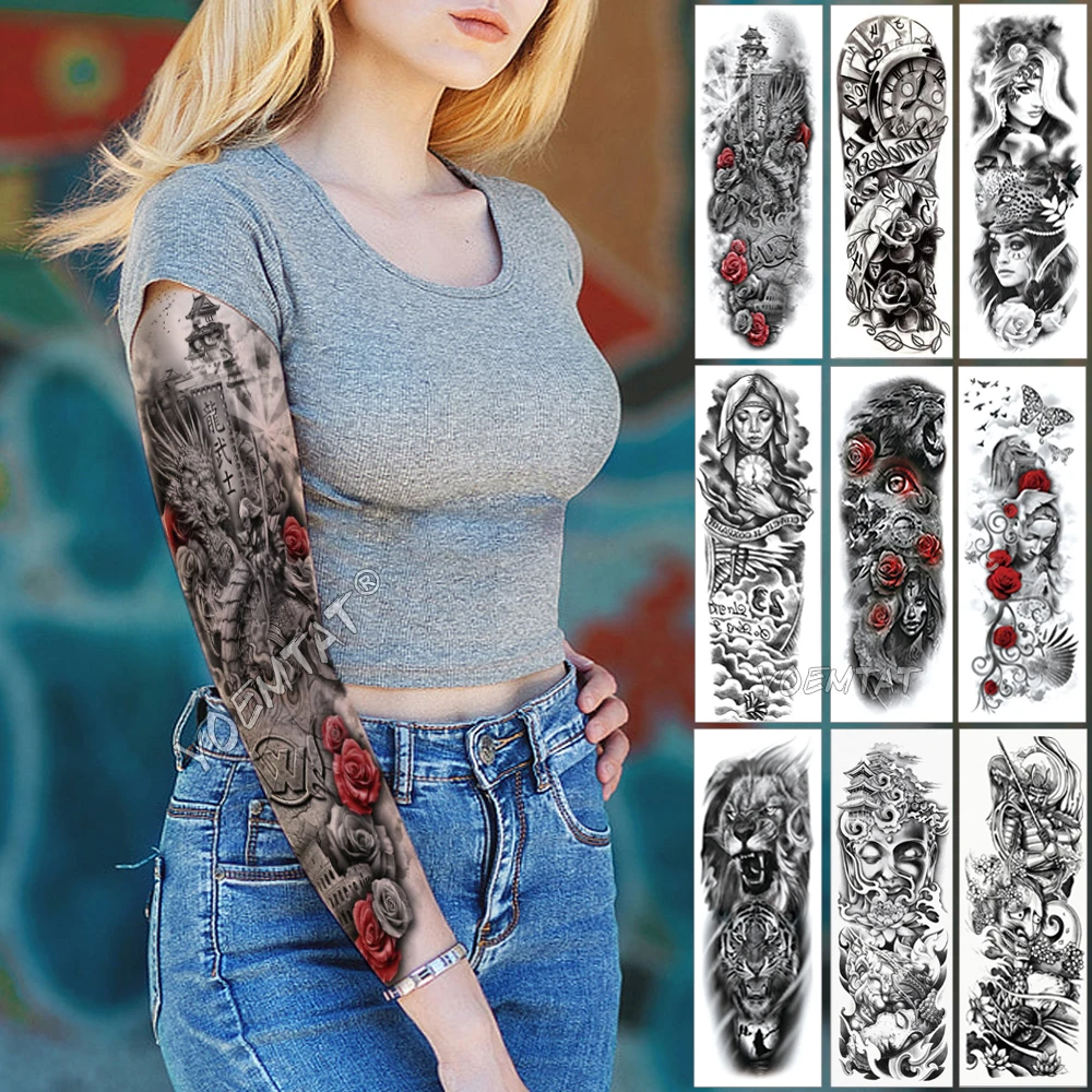 Большая рука рукава татуировки R Дракон воин флаг Водонепроницаемая временная