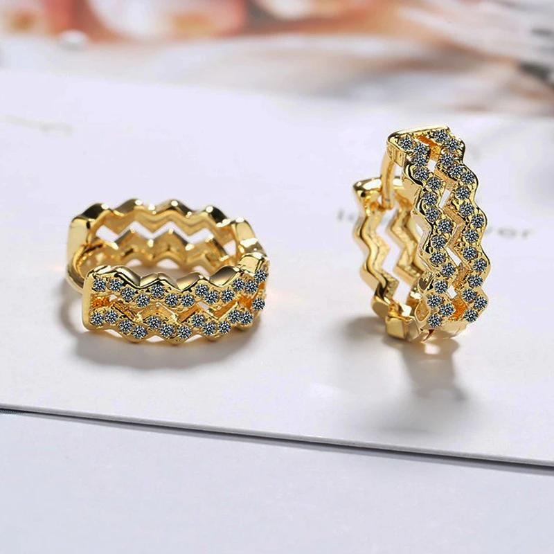 Luxury Multi-layer Wave Hoop Earrings Crystal Golden/White Bohemia Bridal Wedding Jewelry | Украшения и аксессуары