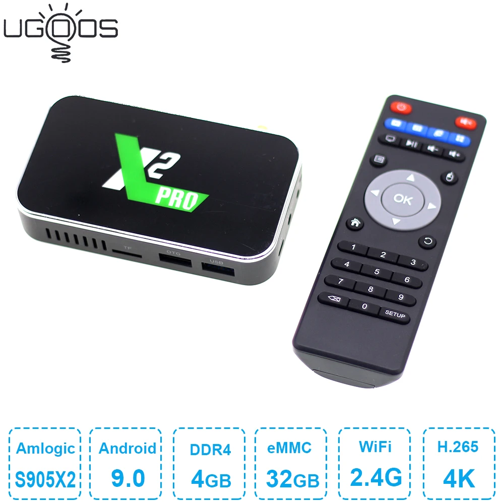 2019 ТВ приставка Ugoos X2 Pro Android 9 0 Amlogic S905X2 DDR4 4 ГБ 32 Смарт 2 4G 5G WiFi 4K медиаплеер X2pro