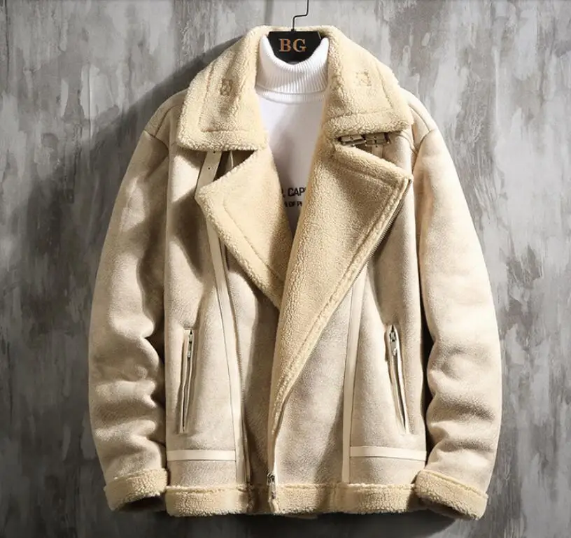 Зимняя мода для мужчин плюс бархат толстый мех интегрированный ягненка пальто