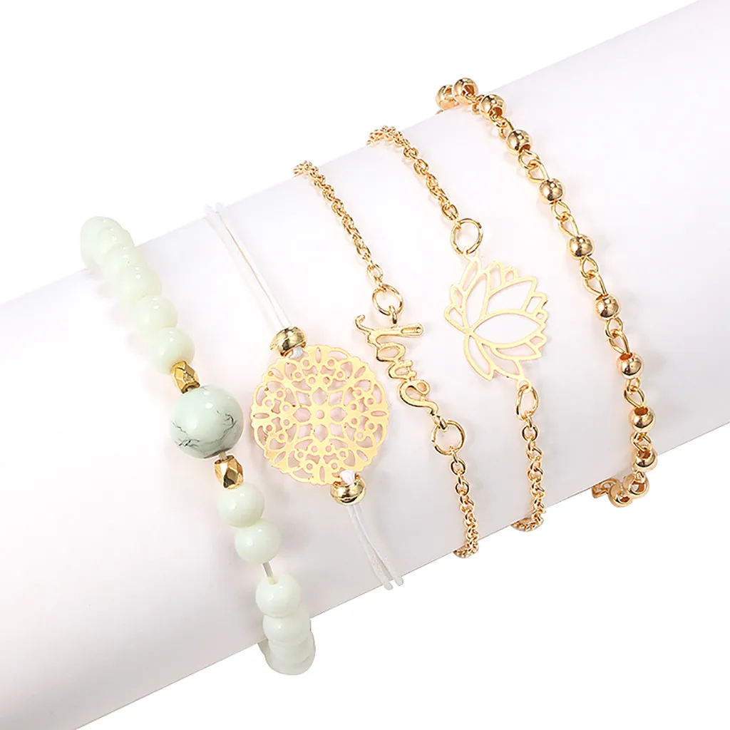 Любовь Мода 5 шт. браслет ювелирные изделия креативные полые Lotus Love бусины Tocona Bohemia