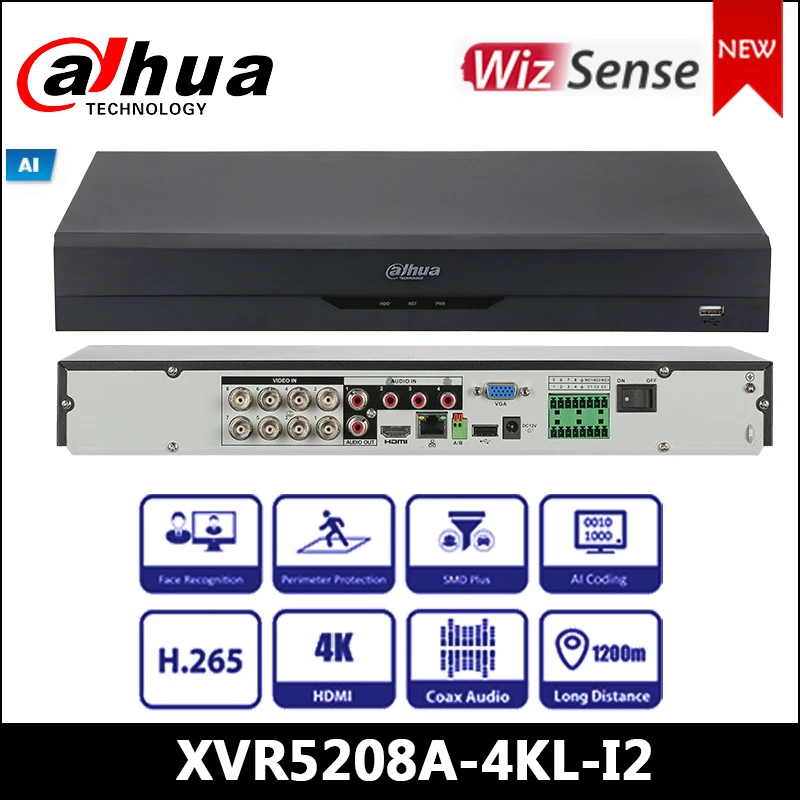 Dahua XVR XVR5208A-4KL-I2 8-канальный Penta-образный 4K-N/5MP 1U WizSense функциональности цифрового