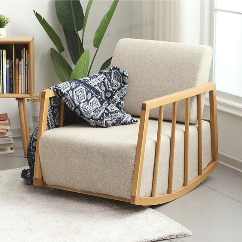 

Nordic Solid Wood Rocking Chair Home Simple Modern Lounge Chair Lazy Leisure Balcony Siesta Rocking Chair Living Room Sofa Chair