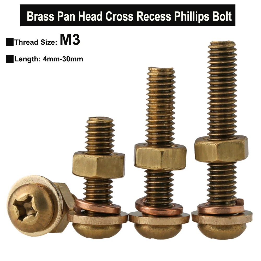 10PcsM3 Length4mm-30mm латунная сковорода головка Крестовая углубление болт Phillips три