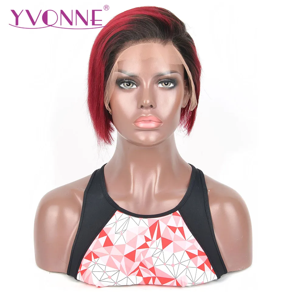 YVONNE T1B/99 Short Pixie Cut Wigs 13x4 Brazilian Remy Human Hair Lace Front Wigs 130% Density
