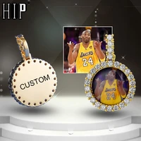 hip hop round custom photo medallions iced bling aaa cubic zirconia personalized necklace pendant for men jewelry solid back