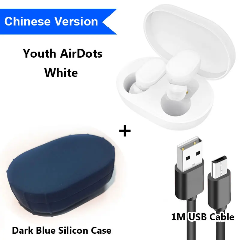 Cable Dark.Blue Case Xiaomi mi наушники AirDots Bluetooth Red mi TWS, стерео беспроводные наушники-вкладыши, бас наушники, Молодежная версия с mi c Handsfree - Цвет: Cable Dark.Blue Case
