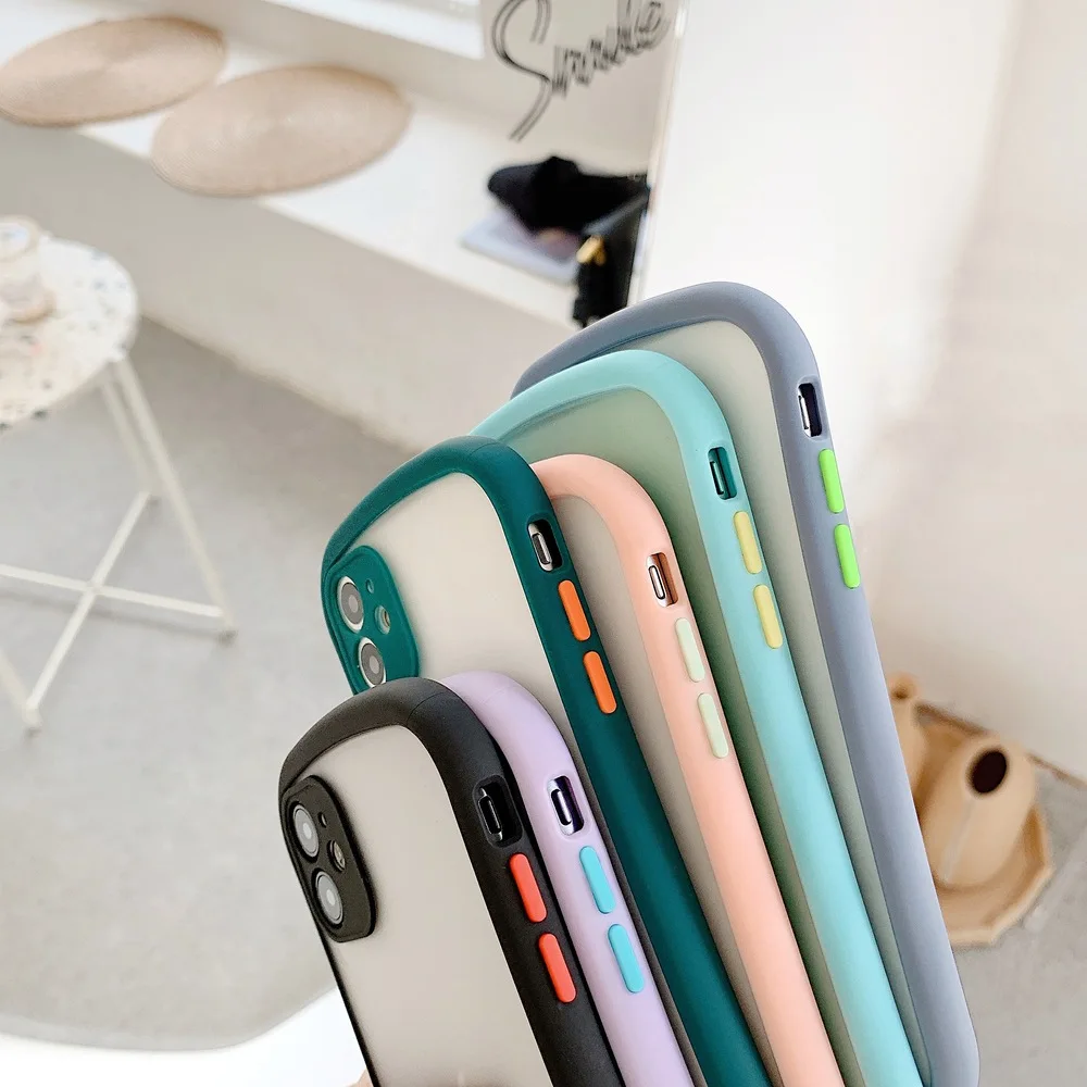 

Double Color Matte Case for iPhone 11 Pro Max XR X XS 7 8 Plus SE 2020 Cute Small Waist Back Cover Translucent Shockproof Coque
