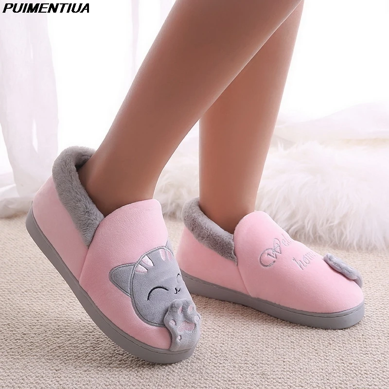 Симпатичные домашние тапочки женские меховые короткие плюшевые с мультяшным