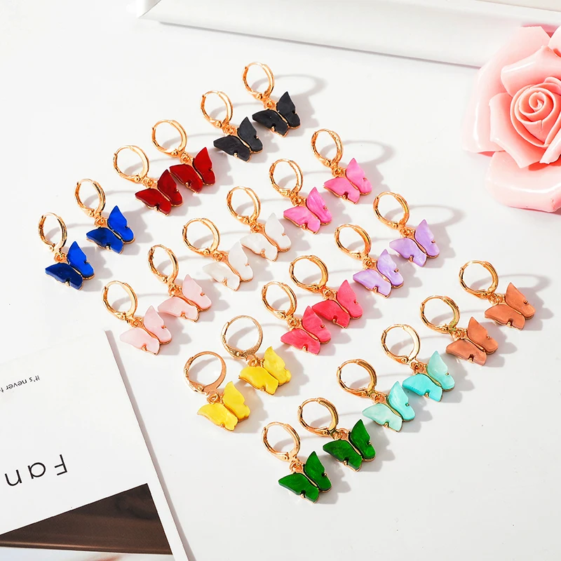 

Kpop Colourful 12 Color Women's Acrylic Cute Butterfly Drop Earring Fashion Dangle Earrings Jewelry Sweet Gift Wholesale