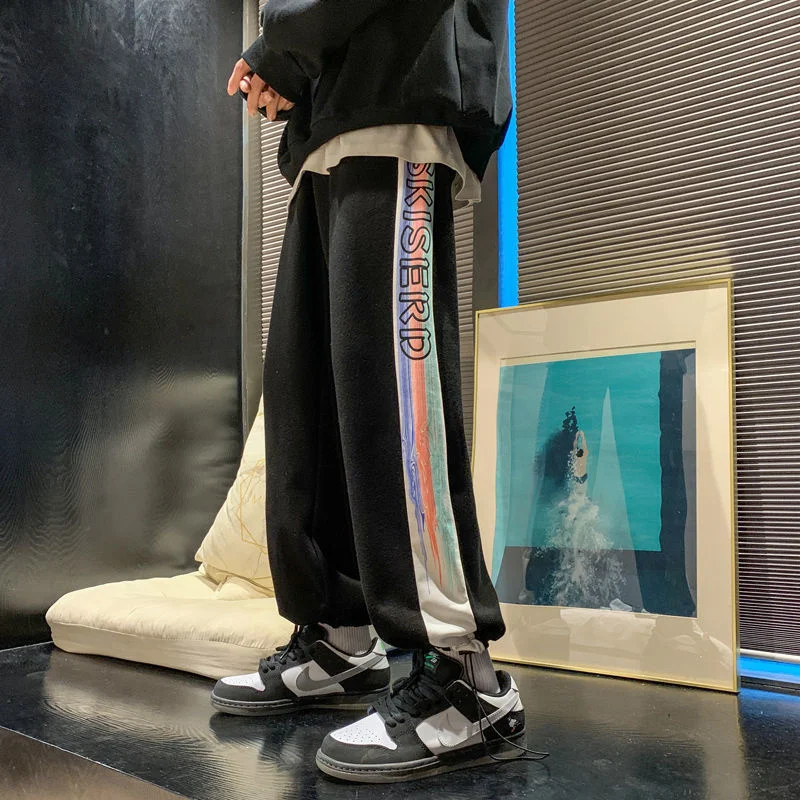 

Wildyak Large Size Patchwork Mens Contrast Color Sweatpants Brand Harajuku Drawstring Pants for Man Trousers
