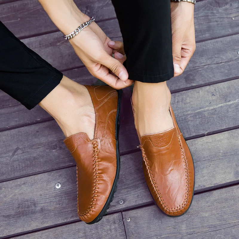 2019 Loafers Men Leather Shoes Soft Business Flats Simple Slip on Male Casual Office Big Size 48 | Обувь