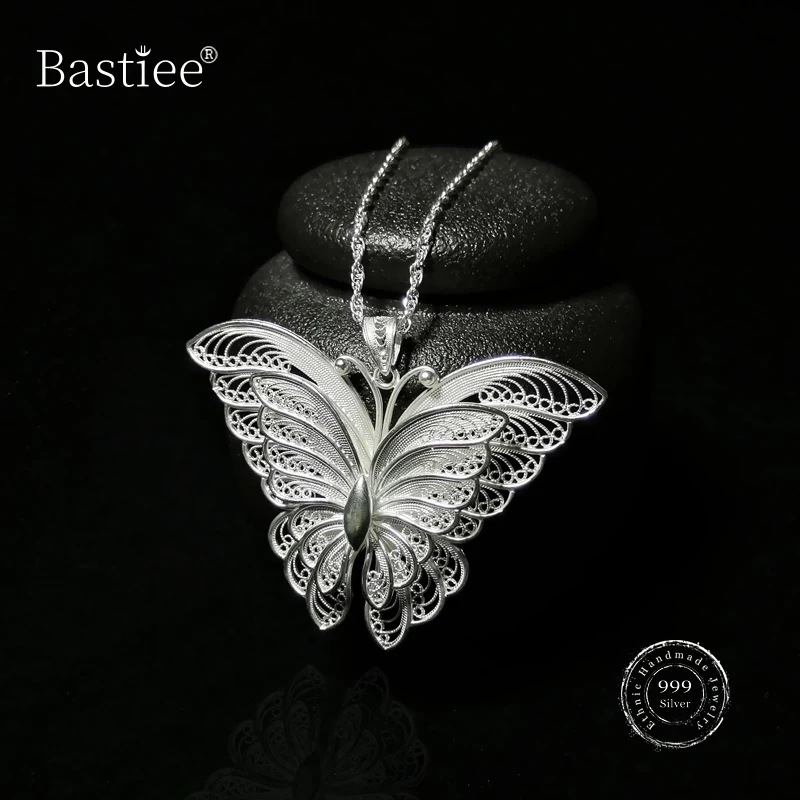 Bastiee Personalized Jewelry 999 Sterling Silver Pendant Necklace Customized For Women Butterfly Hmong Handmade Luxury Gifts
