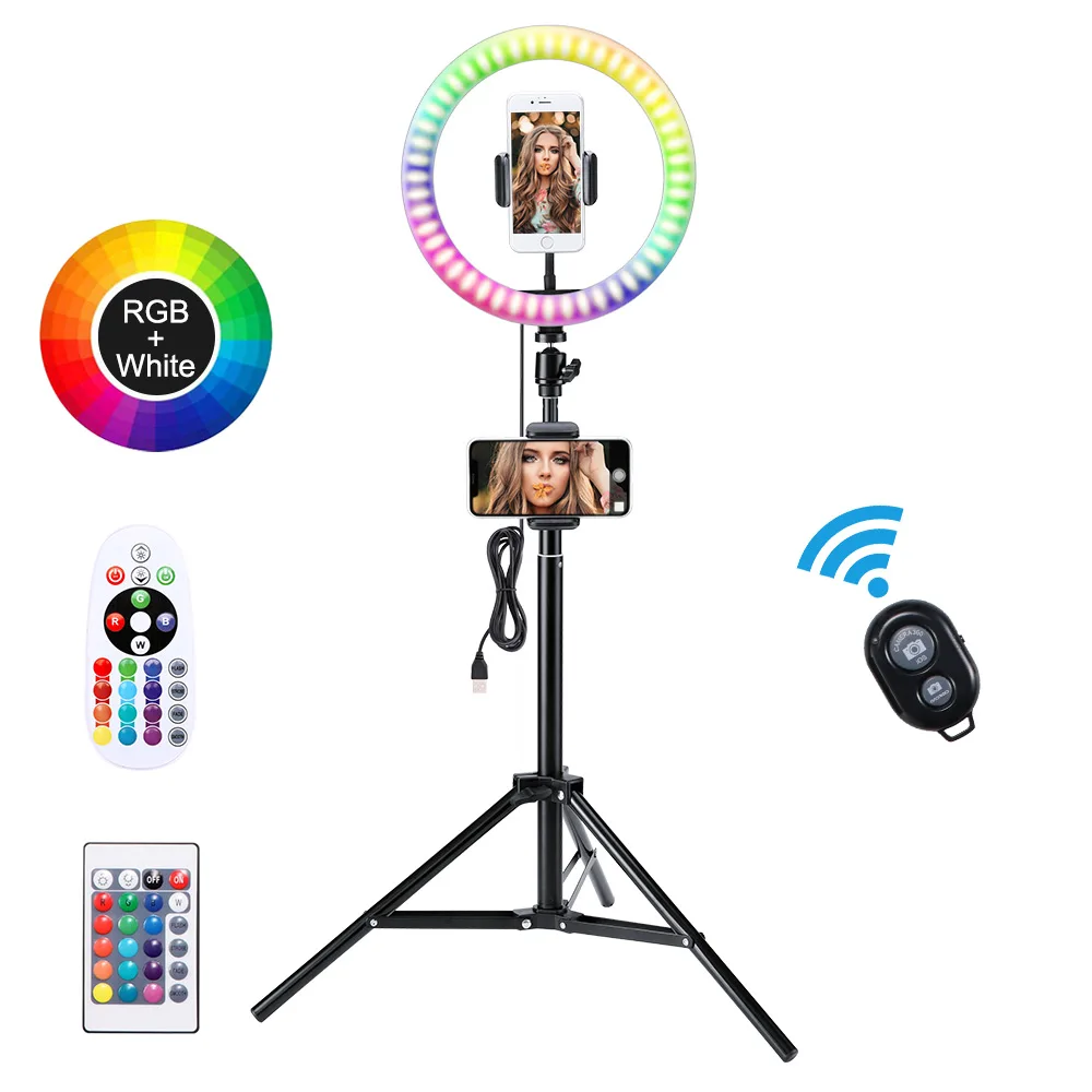 

10Inch RGB LED Selfie Ring Fill Light With Tripod Stand Photography Dimmable Ring Lamp For TikTok Youtube Makeup Video Lights