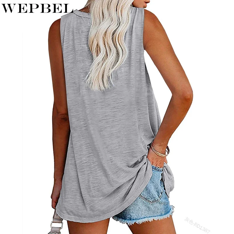 

WEPBEL Women's Summer Casual T-shirt Sleeveless Vest Tank Pocket Blouse Tops Solid Color Shirt